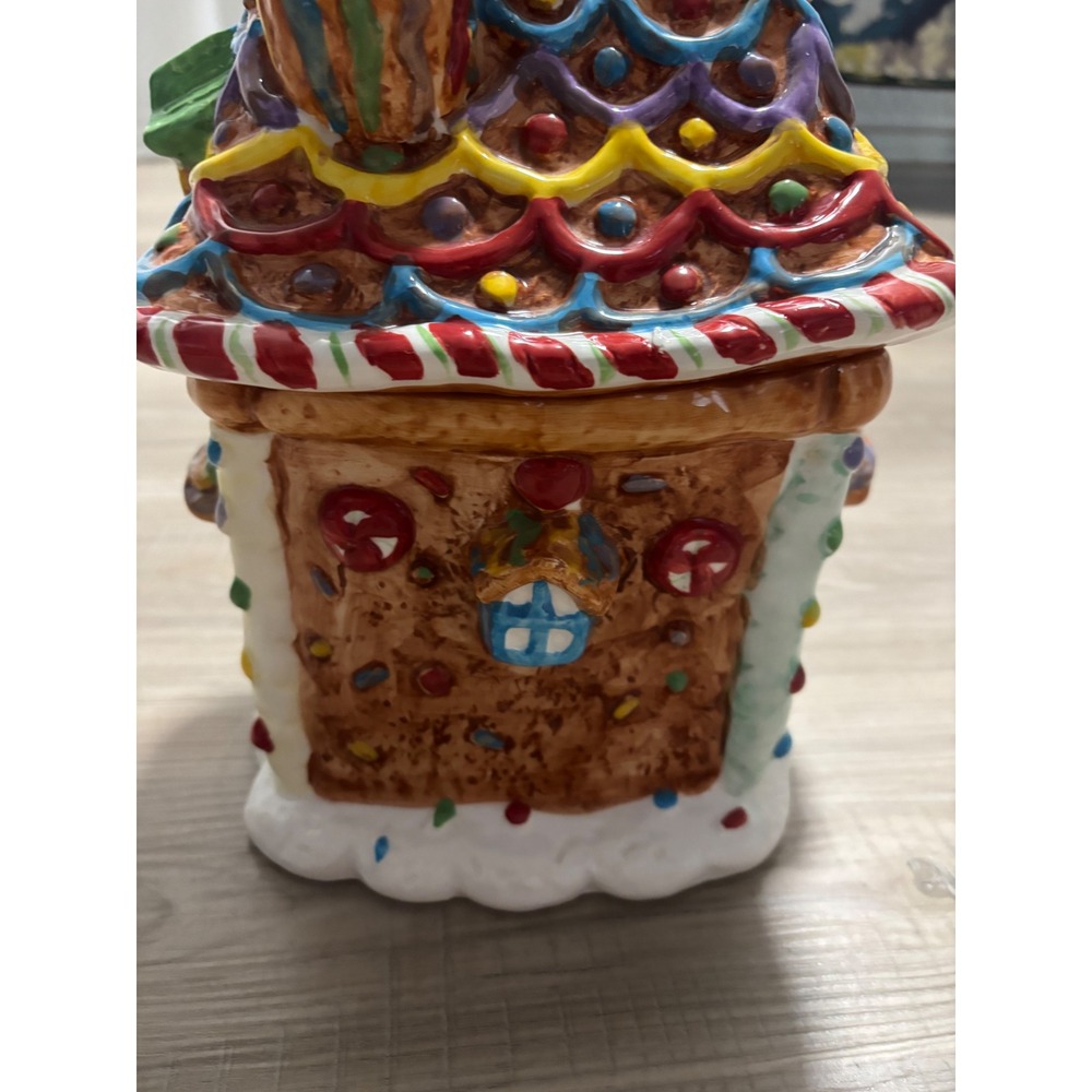 Vintage Christmas Gingerbread House Ceramic Cookie Jar Holiday Decor Multicolor - Picture 7 of 12